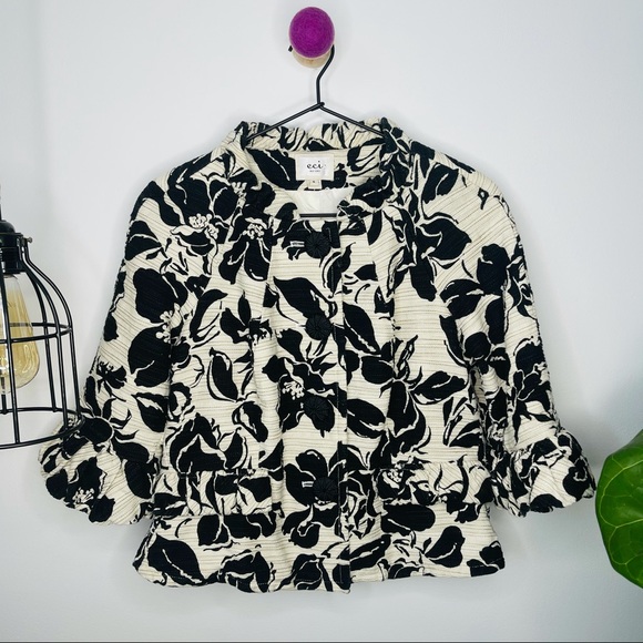 ECI New York - Floral Ruffled Linen Blazer Jacket 6 - Picture 2 of 10